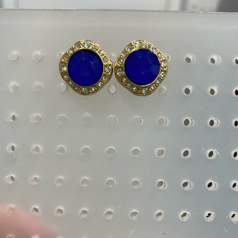 Elegant Blue and Gold Stud Earrings